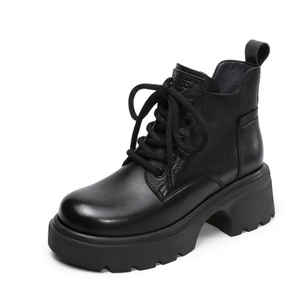 Women's Retro Leather Comfort Platform Ankle Boots-RAIIFY