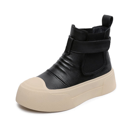Women's Plain Leather Casual Ankle Boots-RAIIFY