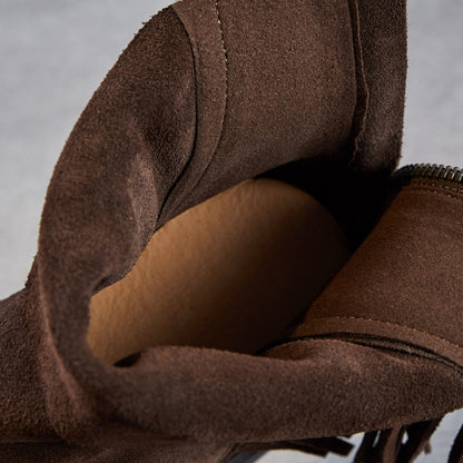 Women's Retro Plain Suede Tassels Ankle Boots