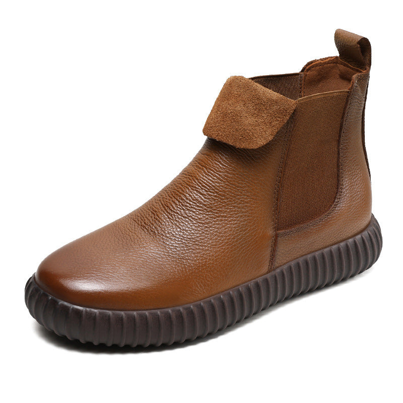 Women's Minimalist Leather Flat Ankle Boots-RAIIFY