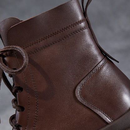 Women's Vintage Breathable Leather Flat Ankle Boots