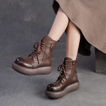 Women's Retro Leather Casual Platform Boots