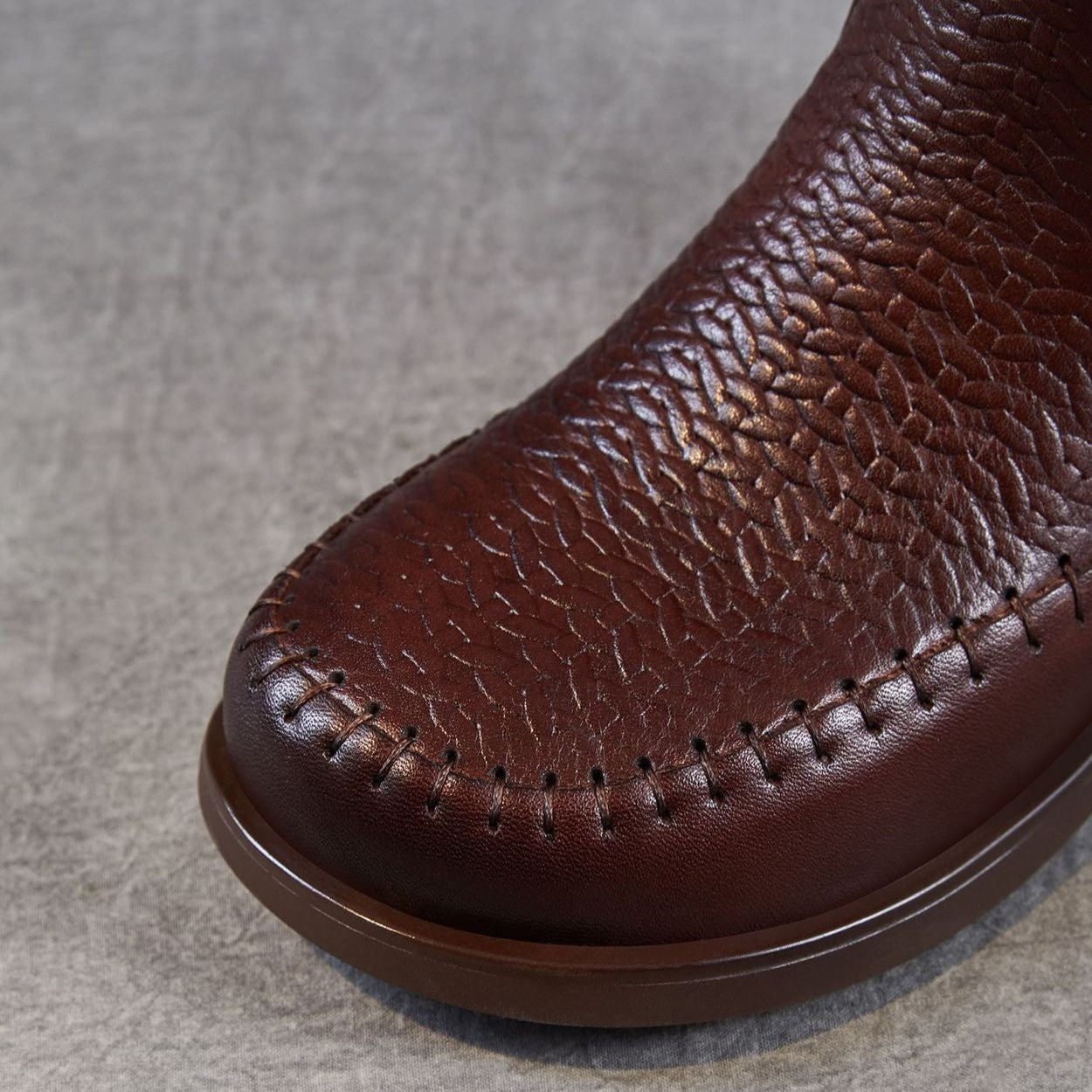 Women's Vintage Woven Embossing Leather Mid-Calf Boots