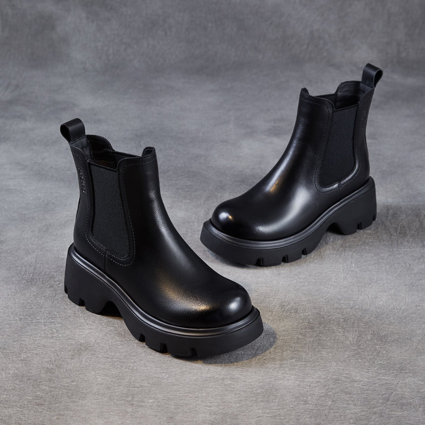 Women's Retro Leather Slip-on Platform Ankle Boots