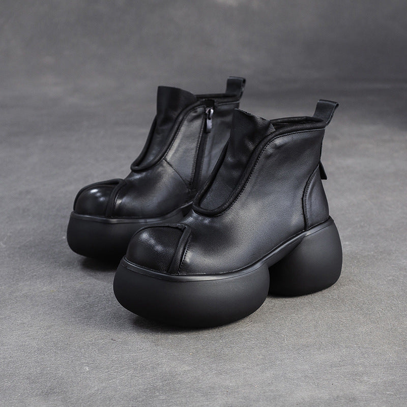Women's Minimalist Retro Leather Chunky Ankle Boots-RAIIFY
