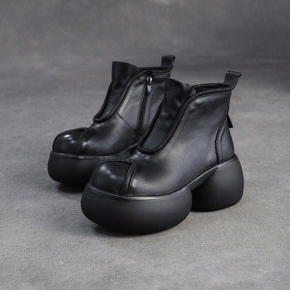 Women's Minimalist Retro Leather Chunky Ankle Boots-RAIIFY