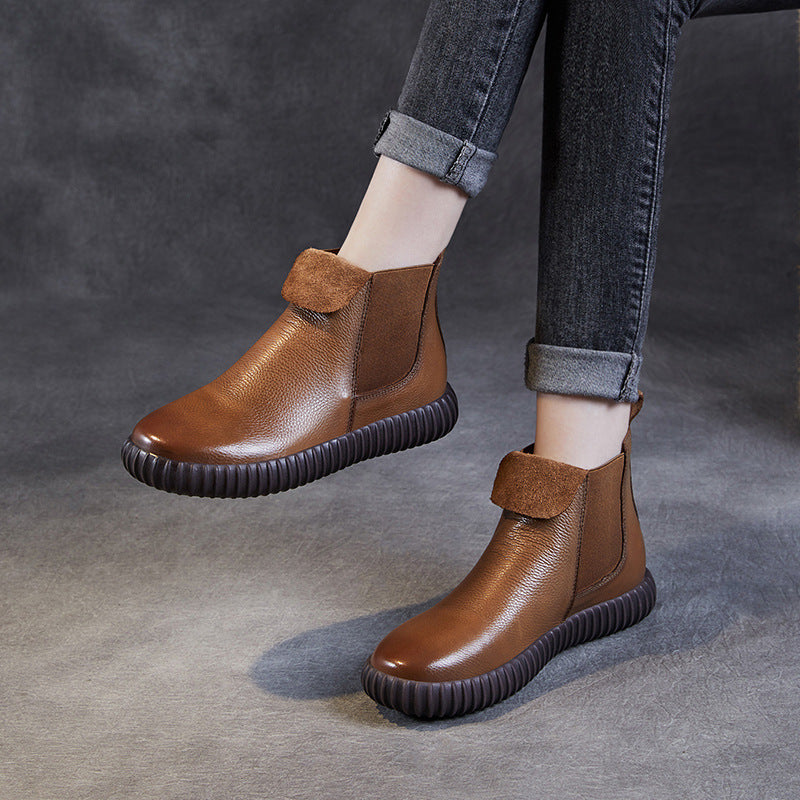 Women's Minimalist Leather Flat Ankle Boots