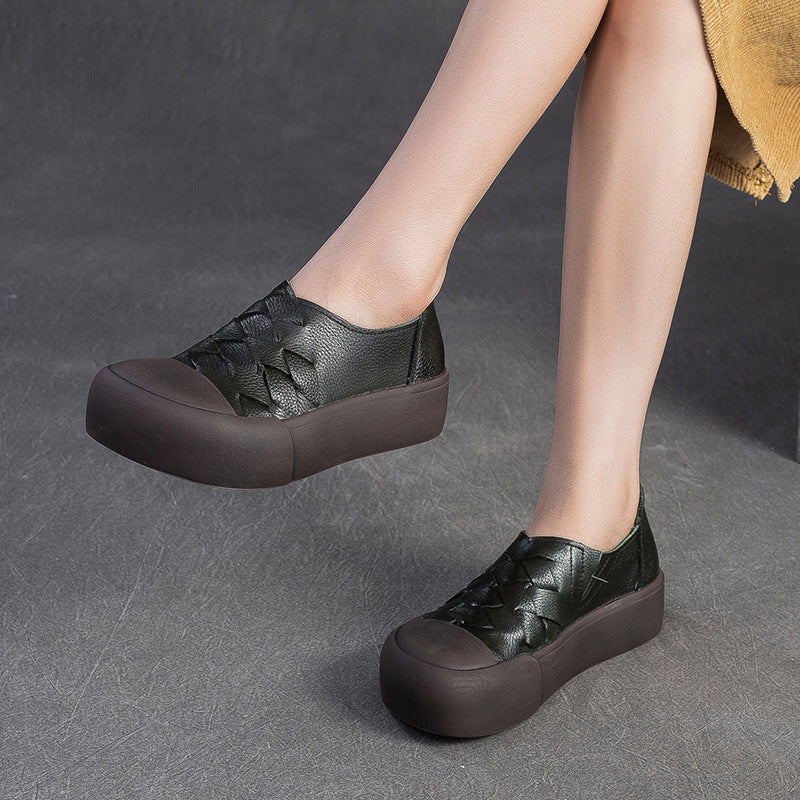 Women's Vintage Leather Slip-on Platform Casual Shoes