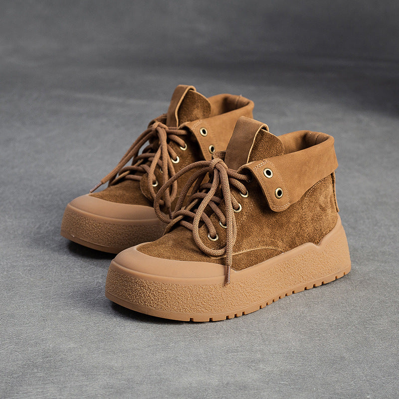 Women's Plain Soft Leather Flat Casual Ankle Boots-RAIIFY