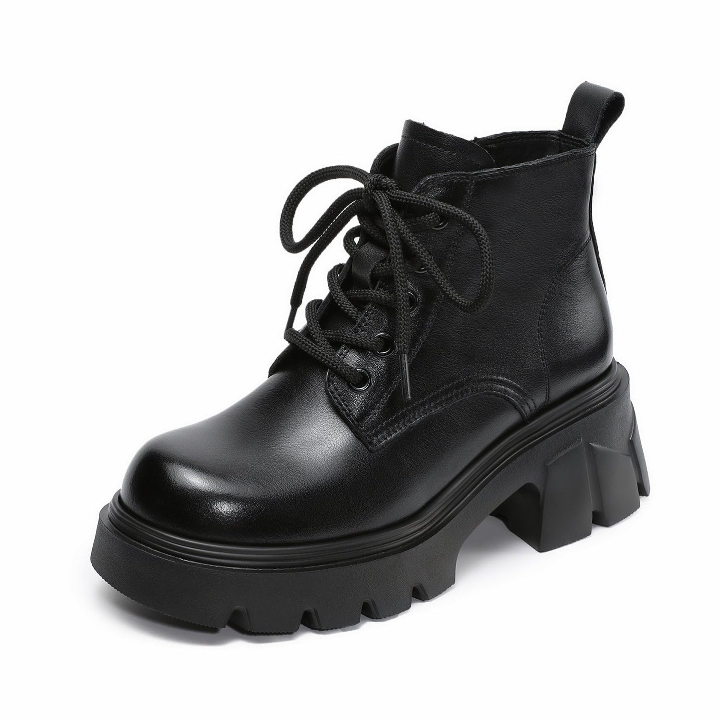 Women's Cowhide Leather Chunky Heel Ankle Boots-RAIIFY