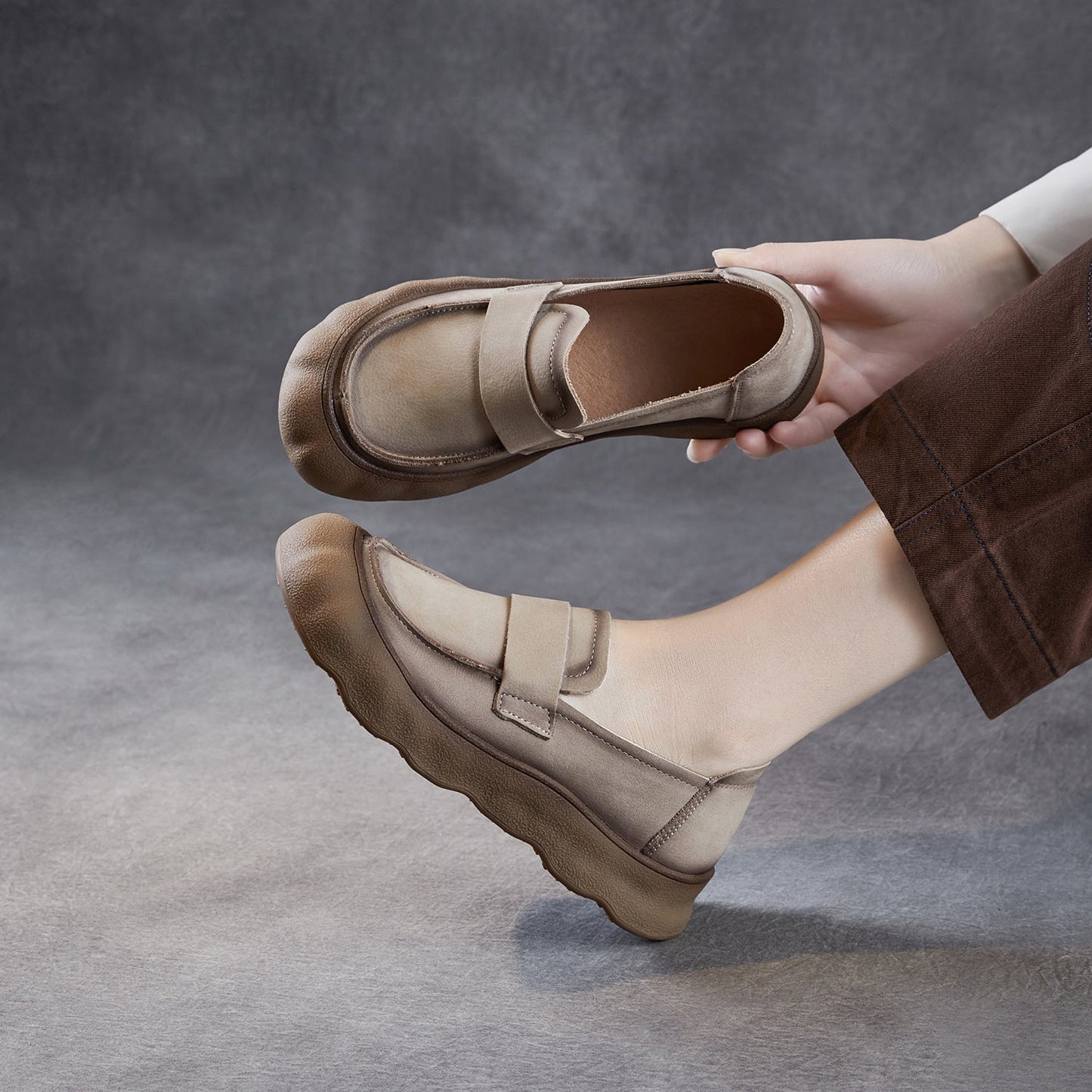 Women's Vintage Plain Leather Comfort Casual Loafers