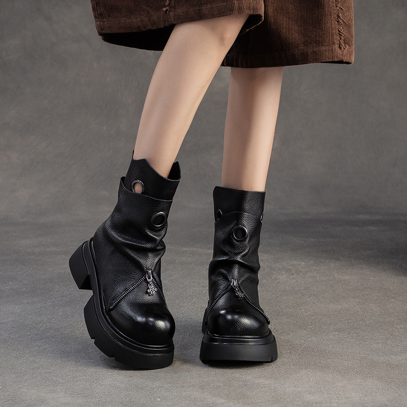 Women's Minimalist Leather Retro Casual Motorcycle Boots