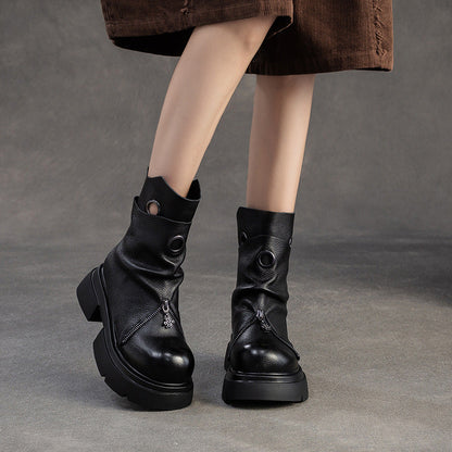 Women's Minimalist Leather Retro Casual Motorcycle Boots