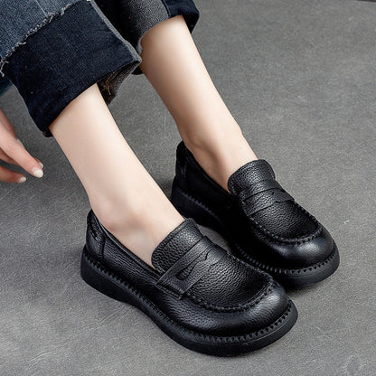 Women's Retro Plain Leather Classic Casual Loafers