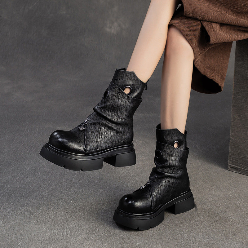 Women's Minimalist Leather Retro Casual Motorcycle Boots