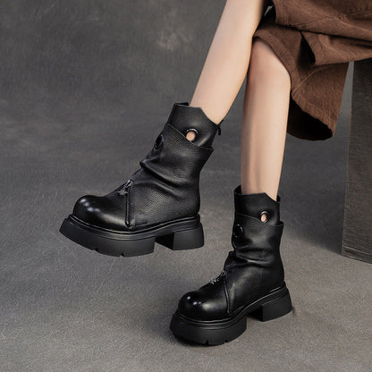 Women's Minimalist Leather Retro Casual Motorcycle Boots