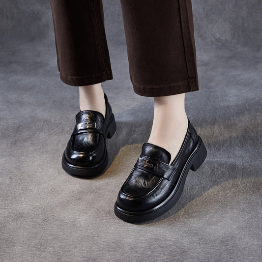 Women's Vintage Plain Leather Casual Loafers