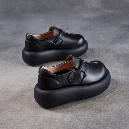 Women Retro Leather Chunky Platform Casual Shoes