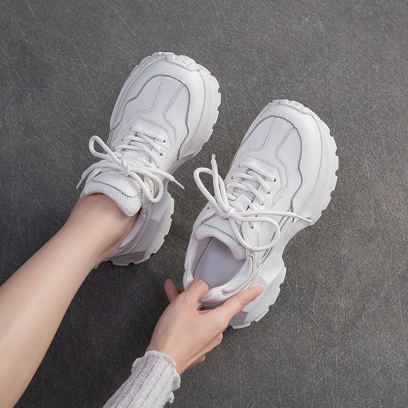 Women's Plain Quilted Leather Chunky Platform Sneakers