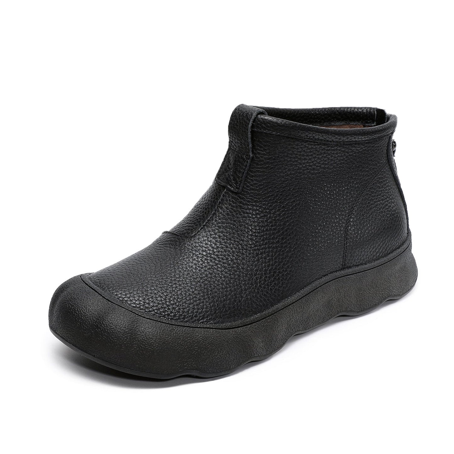 Women's Simple Plain Leather Flat Ankle Boots-RAIIFY