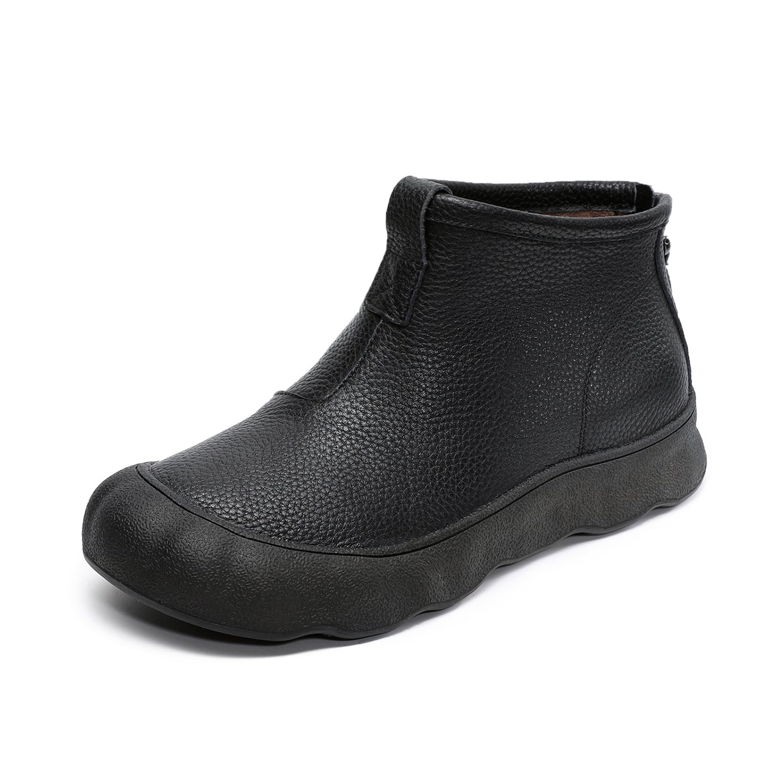 Women's Simple Plain Leather Flat Ankle Boots-RAIIFY