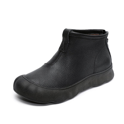 Women's Simple Plain Leather Flat Ankle Boots-RAIIFY