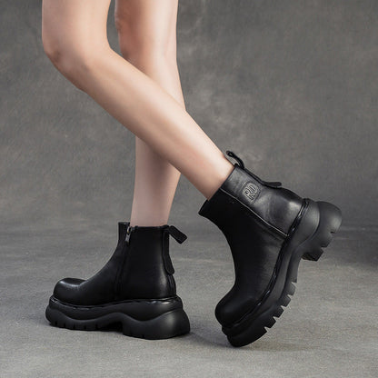 Women's Retro Plain Leather Casual Ankle Boots