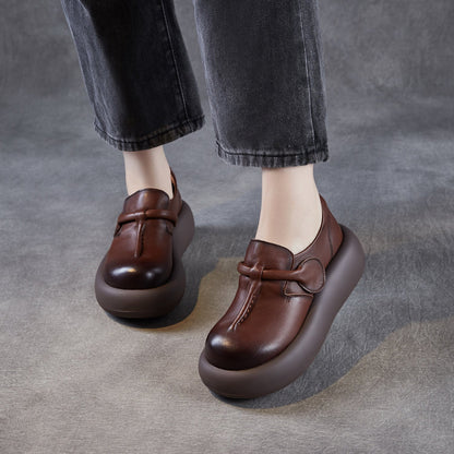 Women Retro Leather Chunky Platform Casual Shoes