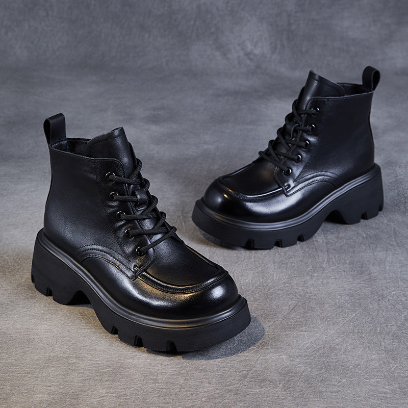 Women's Vintage Leather Casual Platform Ankle Boots