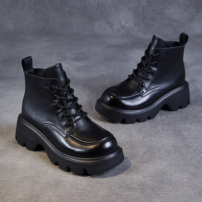 Women's Vintage Leather Casual Platform Ankle Boots