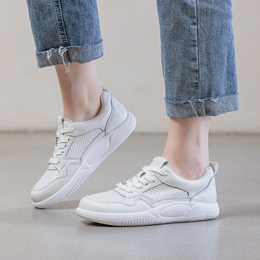 Women's Fashion Plain Breathable Leather Casual Sneakers