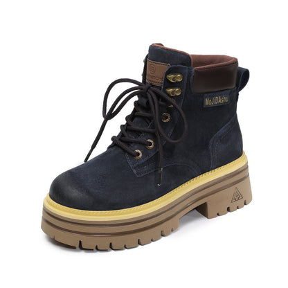 Women's Cowhide Fashion Ankle Motorcycle Boots-RAIIFY