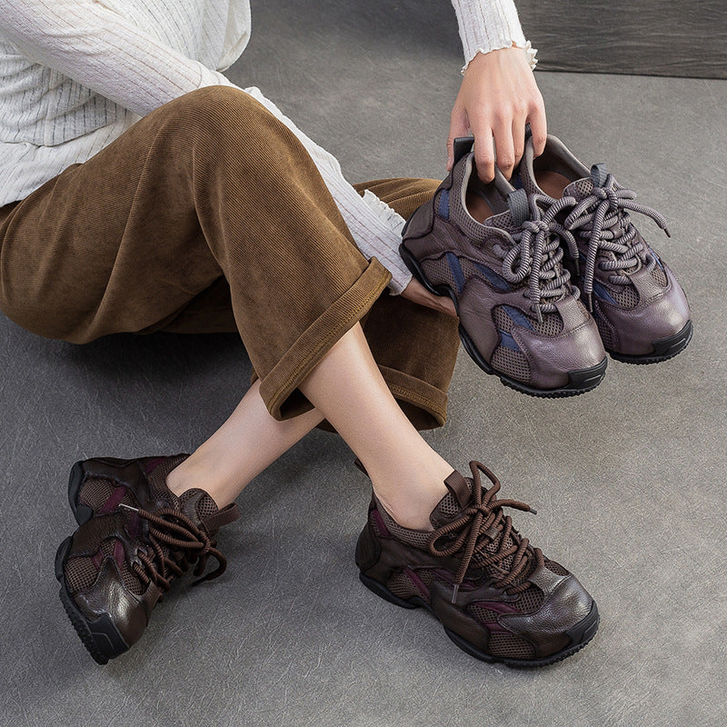 Women's Retro Breathable Mesh Leather Flat Casual Shoes