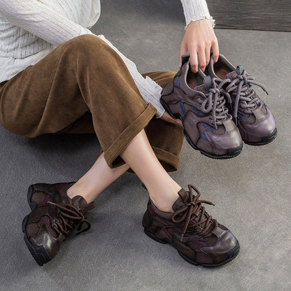 Women's Retro Breathable Mesh Leather Flat Casual Shoes