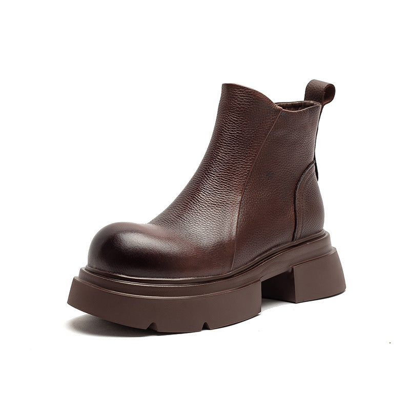 Women's Minimalist Plain Leather Platform Ankle Boots