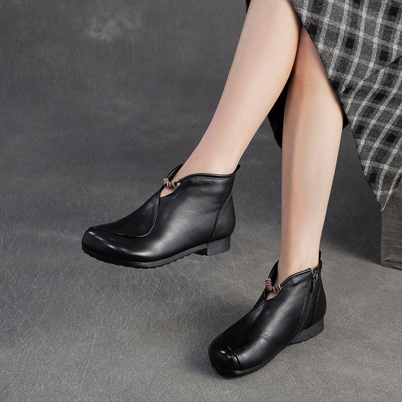 Women's Vintage Soft Leather Flat Ankle Boots