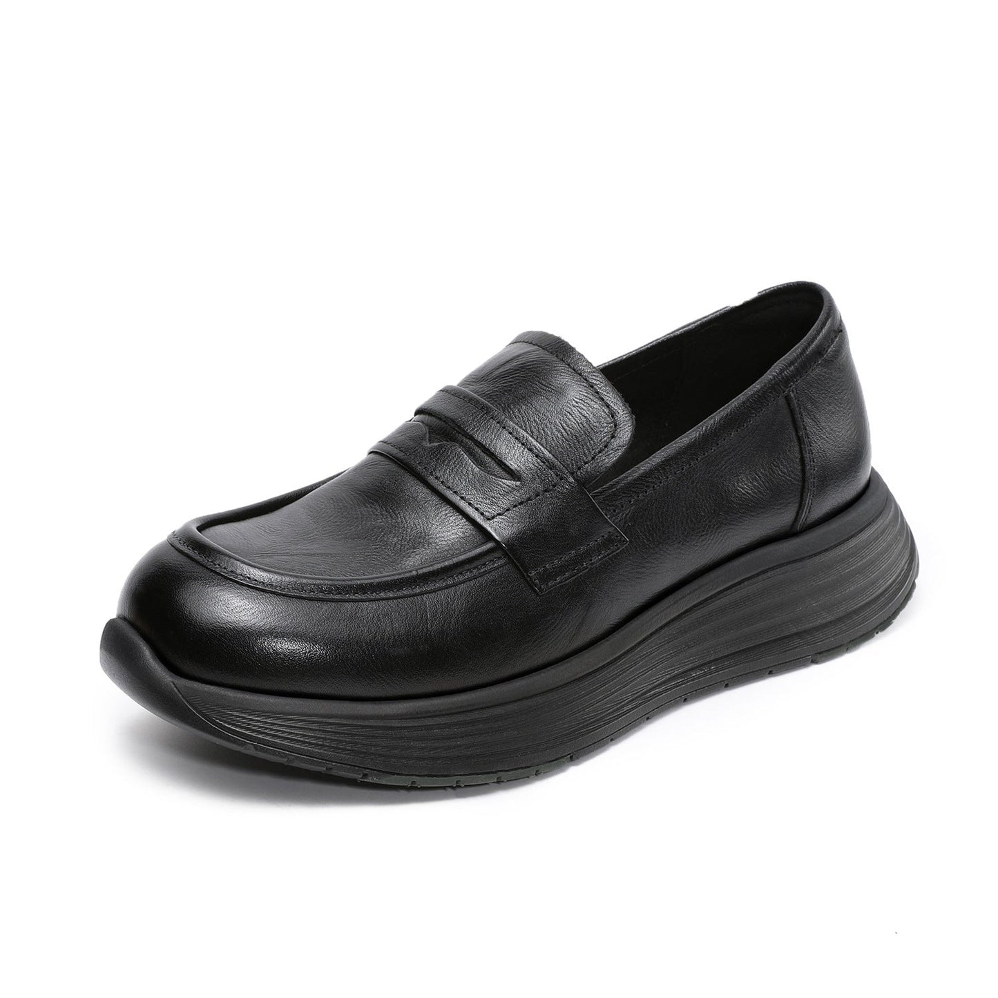 Women's Retro Plain Leather Classic Comfort Loafers-RAIIFY