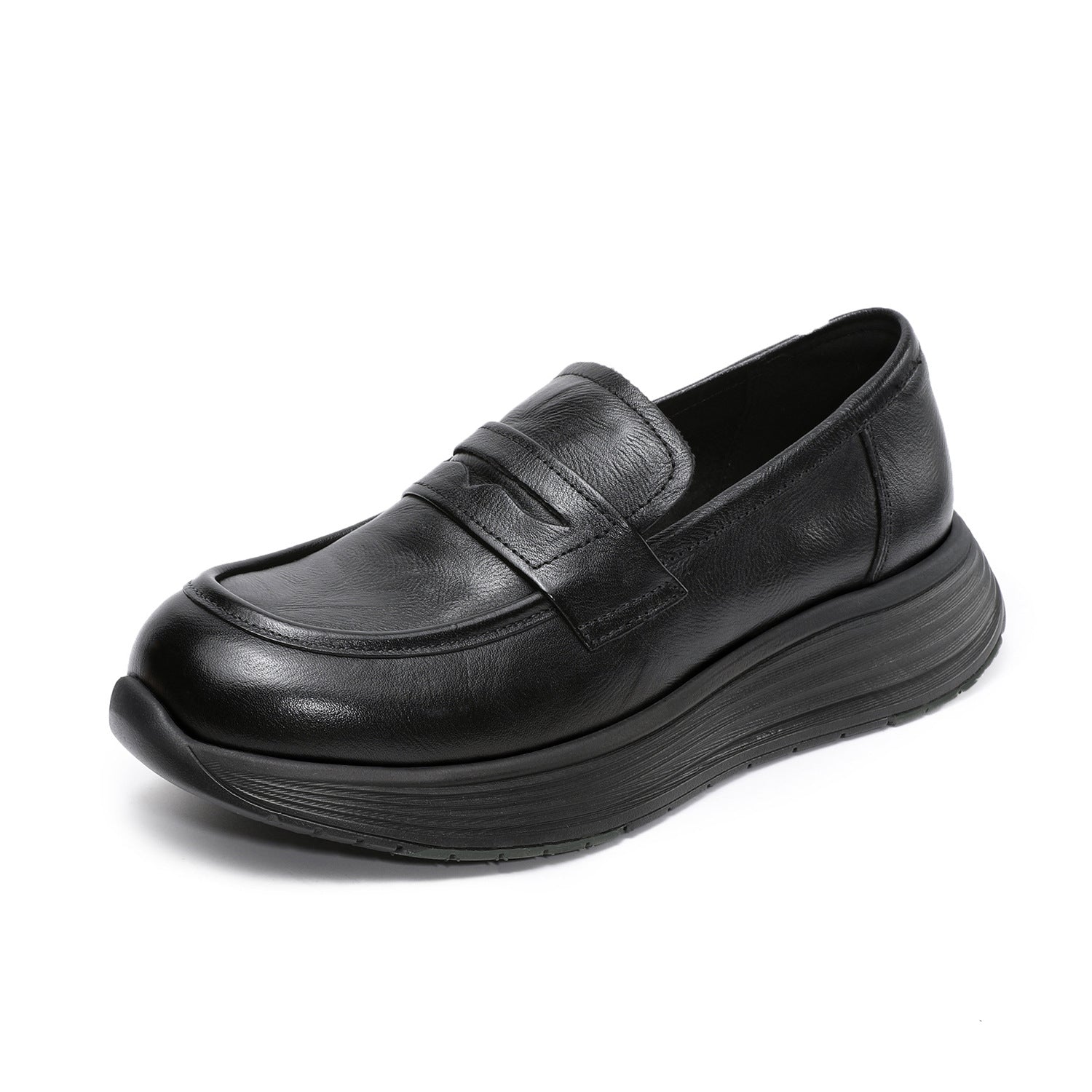 Women's Retro Plain Leather Classic Comfort Loafers-RAIIFY