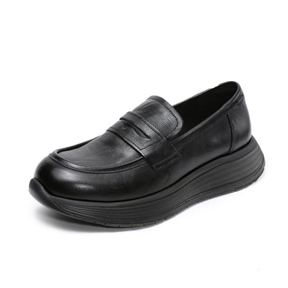 Women's Retro Plain Leather Classic Comfort Loafers-RAIIFY
