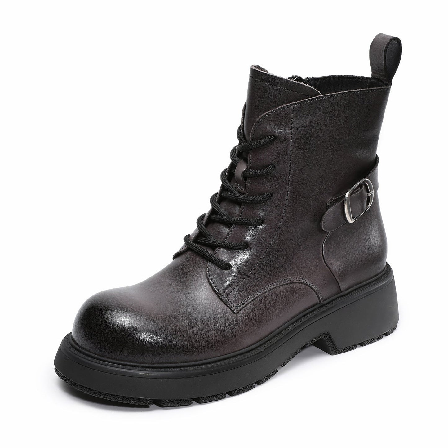 Women's Retro Plain Leather Buckle Ankle Boots-RAIIFY