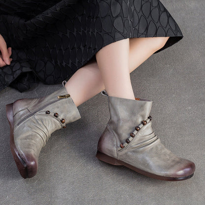 Women's Vintage Leather Comfort Flat Ankle Boots