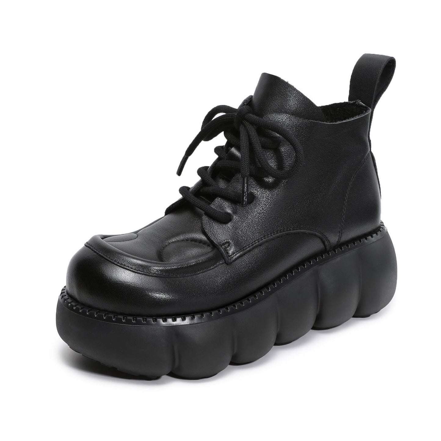 Women's Soft Leather Chunky Platform Ankle Boots-RAIIFY