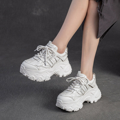 Women's Minimalist Plain Leather Chunky Platform Sneakers