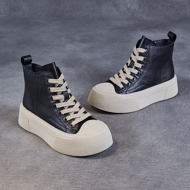 Women's Casual Plain Leather Flat Ankle Boots