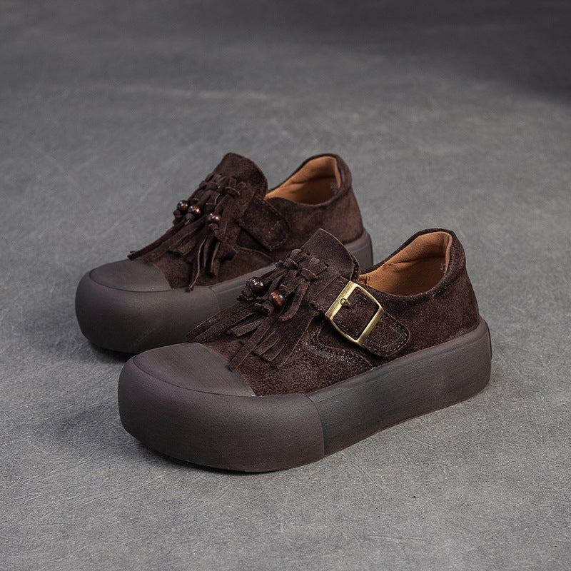 Women's Vintage Fringed Flat Platform Slip-on Shoes-RAIIFY