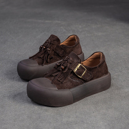 Women's Vintage Fringed Flat Platform Slip-on Shoes-RAIIFY