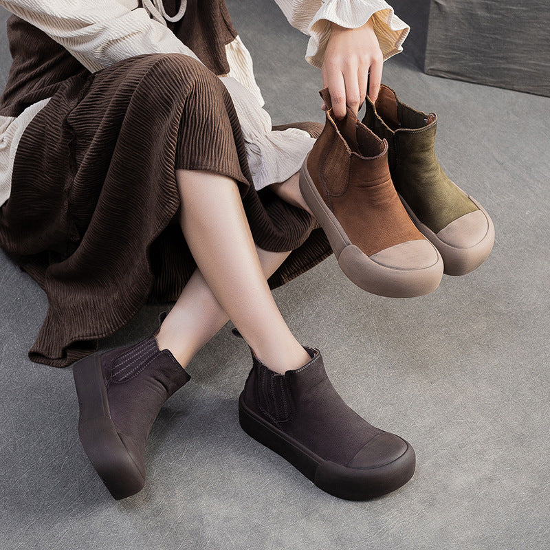 Women's Retro Leather Casual Slip-on Ankle Boots