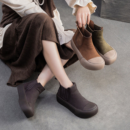 Women's Retro Leather Casual Slip-on Ankle Boots
