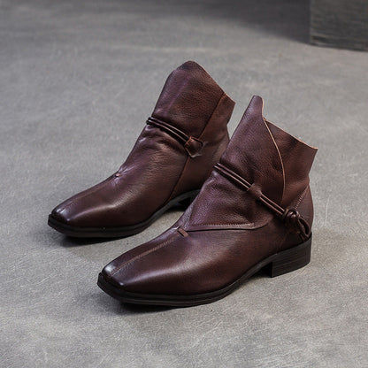 Women's Vintage Soft Leather Comfort Slip-on Ankle Boots-RAIIFY