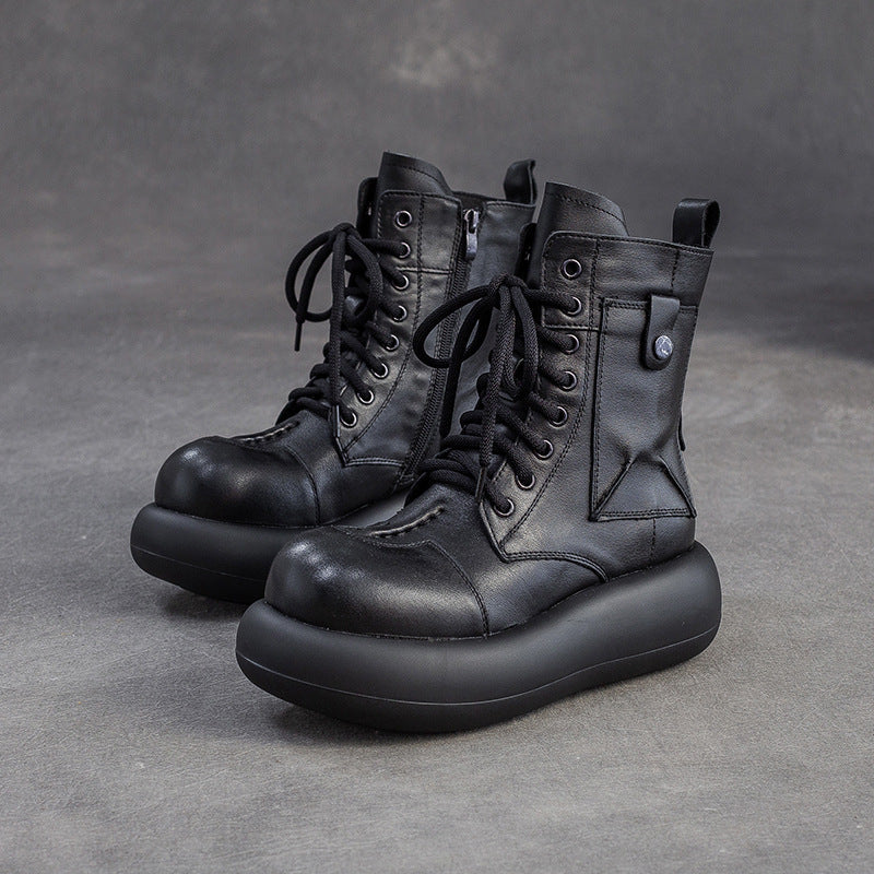 Women's Retro Leather Casual Platform Boots-RAIIFY